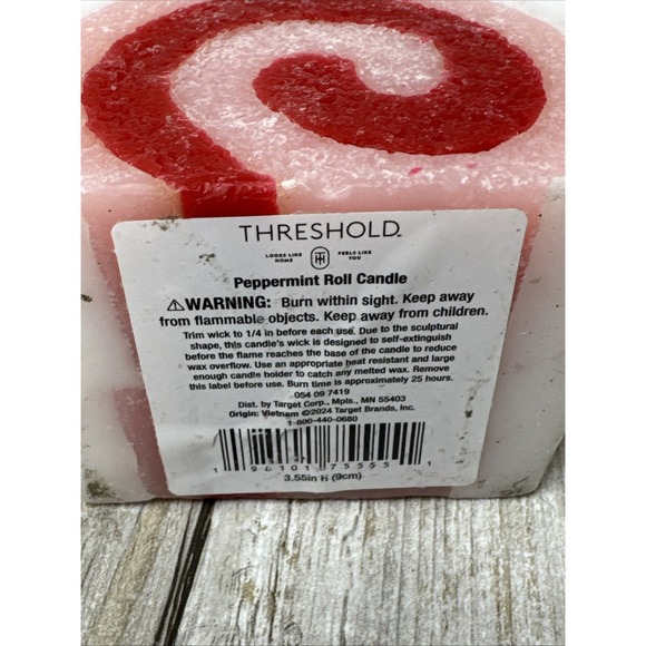 2Threshold Candle Figural Christmas Peppermint Candy Rolls Winter Glitter Dusted - Picture 11 of 12